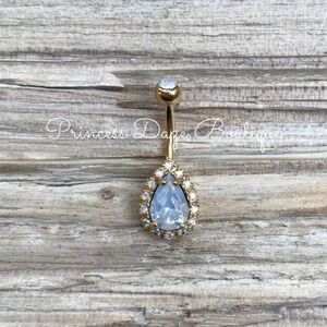 Gold Opalescent Teardrop Belly Button Ring